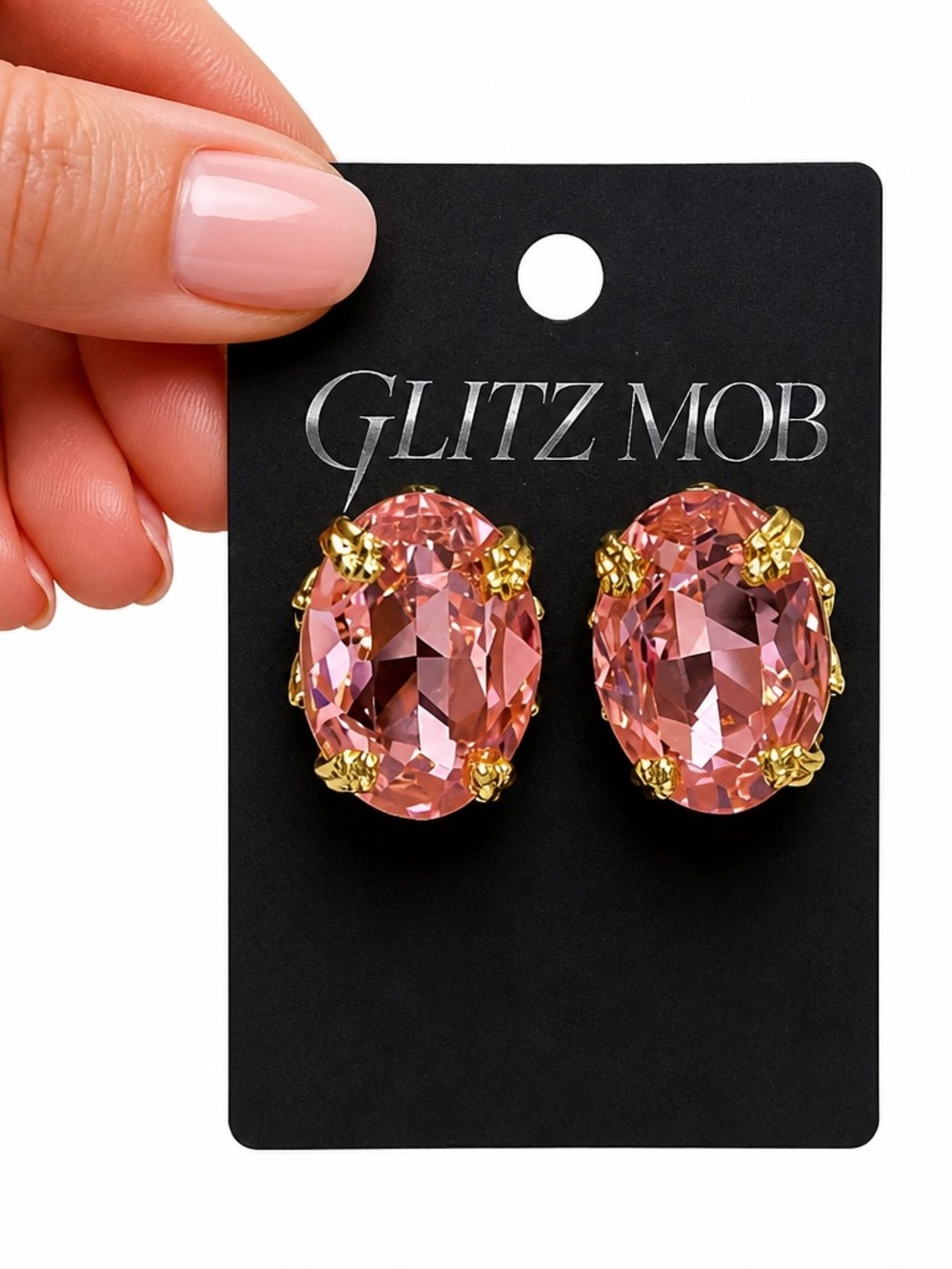 NEW Glitz Mob Rose Royale Oval Crystal Stud Earrings